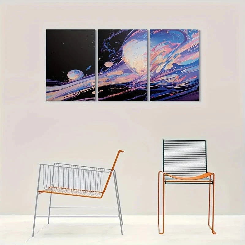 3pcs Abstract Cosmic Vibrant Space Metal Print Ready to Hang Art
