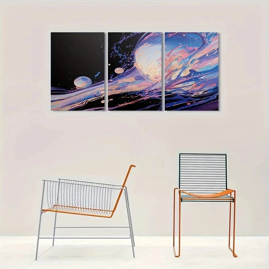 3pcs Abstract Cosmic Vibrant Space Metal Print Ready to Hang Art