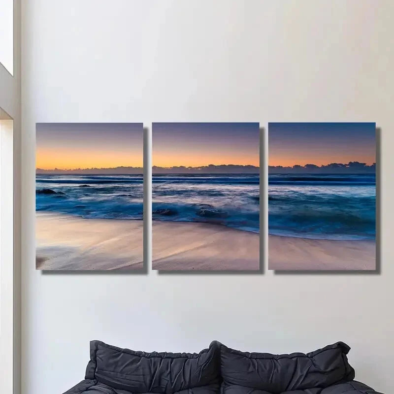 3pcs Gorgeous beach sunset modern Metal Print Ready to Hang Art
