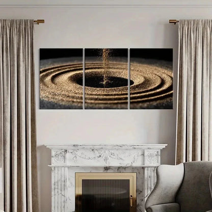 3pcs Abstract Golden Spiral Sparkling Texture Metal Print Ready to Hang Art