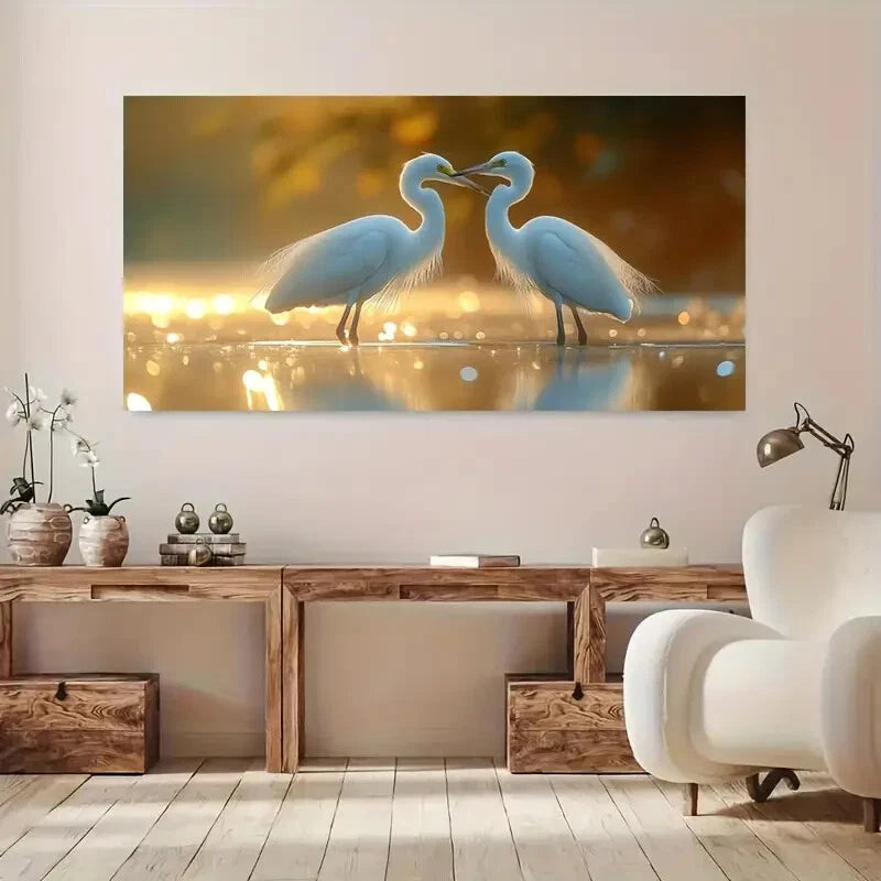 Elegant Modern White Birds wall canvas office home room framed 120x60cm
