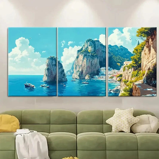 3pcs Amalfi Coast Italian Coast Metal Print Ready to Hang Art