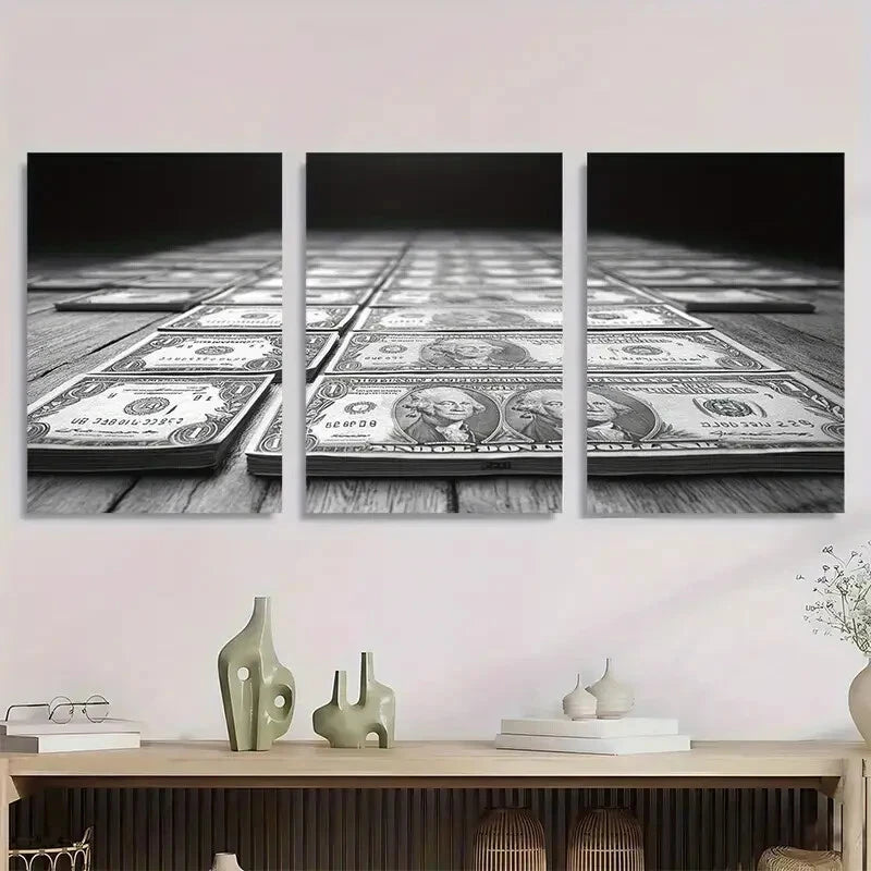 3pcs Black and White Money Rules Metal Print Ready to Hang Art