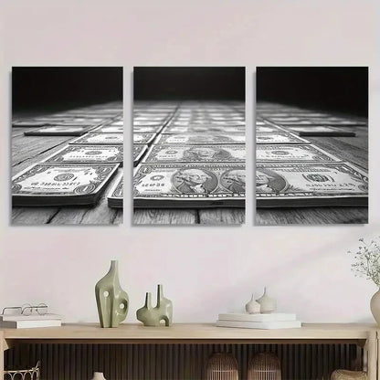 3pcs Black and White Money Rules Metal Print Ready to Hang Art