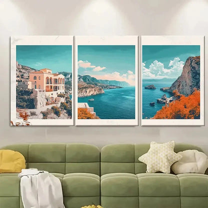 3pcs Vibrant Travel Posters Featuring Scenic Coast Metal Print Ready to Hang Art