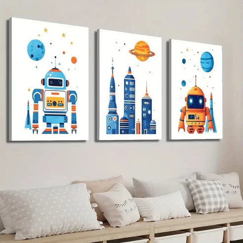 3pcs Cartoon Space Theme Wall Art Set Canvas Unframed - High Quality Print 100% Australian Made Wall Canvas