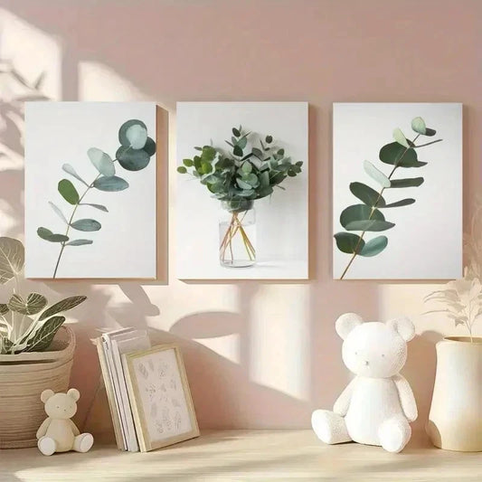 3pcs Eucalyptus Leaves Botanical Wall Art Set Canvas Framed 40x60cm - High Quality Print 100% Australian Made Wall Canvas Ready to Hang