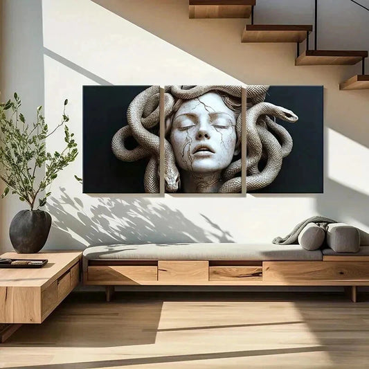 3pcs Medusa Abstract Art with Serpent & Female Wall Art Set Canvas Framed 40x60cm - High Quality Print 100% Australian Made Wall Canvas Ready to Hang