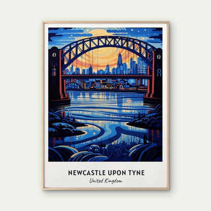 Newcastle Upon Tyne UK Cityscape Vintage Travel Poster Print Wall Art