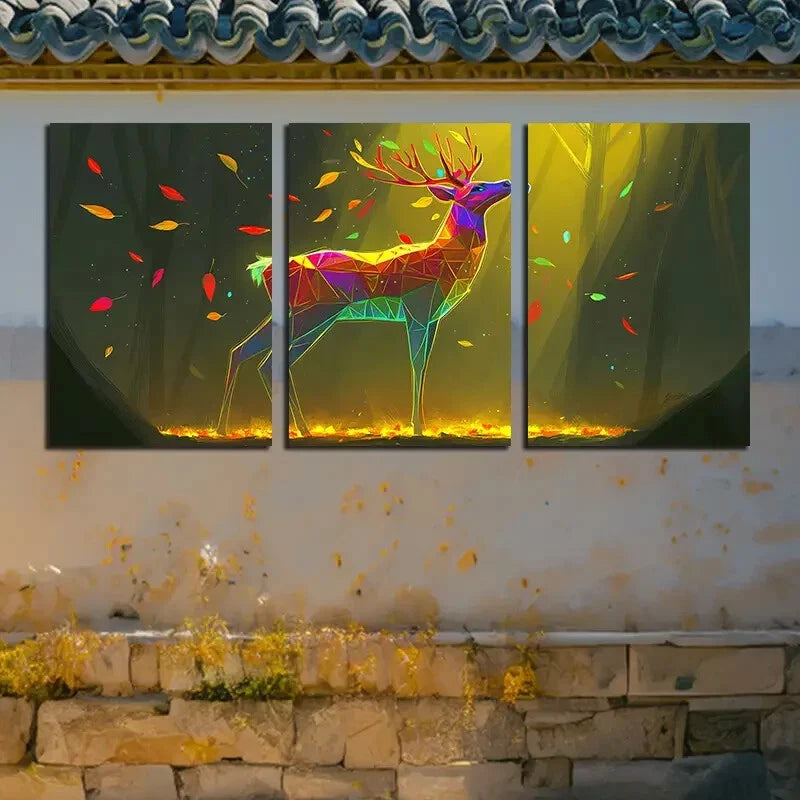 3pcs Modern Geometric Deer Vibrant Colors Design Metal Print Ready to Hang Art