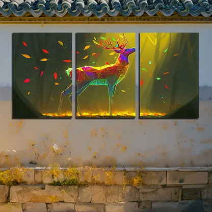 3pcs Modern Geometric Deer Vibrant Colors Design Metal Print Ready to Hang Art