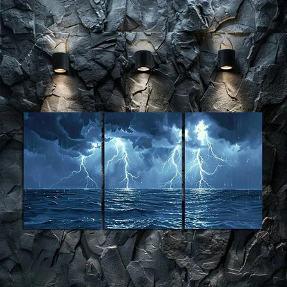 3pcs Tormenta Beach Scene Lightning Metal Print Ready to Hang Art