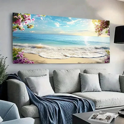 Coastal Sunset Floral Sea wall canvas office home room framed 120x60cm - Bella Home Decor