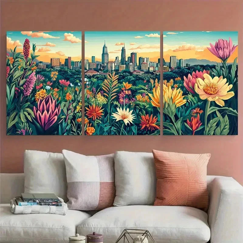 3pcs Nairobi Travel Botanical Illustration Wall Art Set Canvas Framed 40x60cm - High Quality Print 100% Australian Made Wall Canvas Ready to Hang