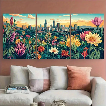 3pcs Nairobi Travel Botanical Illustration Wall Art Set Canvas Framed 40x60cm - High Quality Print 100% Australian Made Wall Canvas Ready to Hang