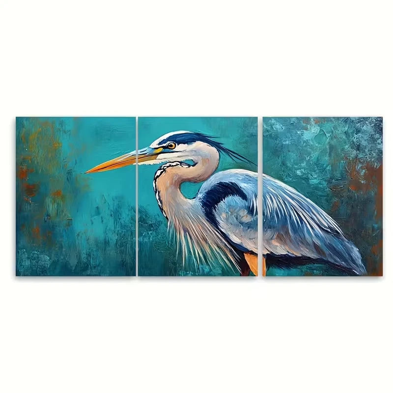 3pcs Great Blue Heron Painting Metal Print Ready to Hang Art