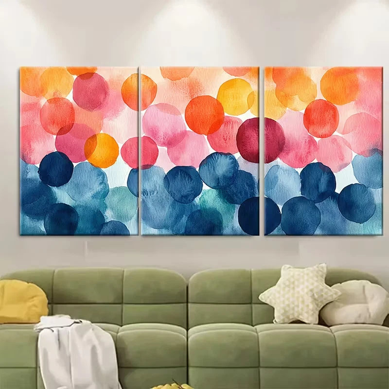 3pcs Pastel Watercolour Polka Dot Metal Print Ready to Hang Art