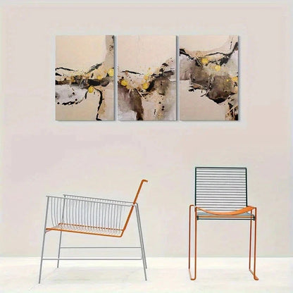 3pcs Modern Abstract Brown Yellow Metal Print Ready to Hang Art
