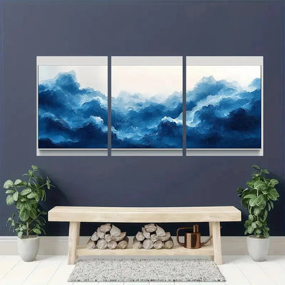 3pcs Vintage Abstract Navy Blue Cloud Sky Metal Print Ready to Hang Art