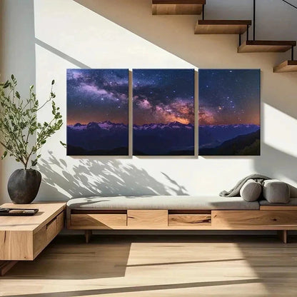 3pcs Mountains Under Stars Night View Wall Art Set Canvas Framed 40x60cm - High Quality Print 100% Australian Made Wall Canvas Ready to Hang