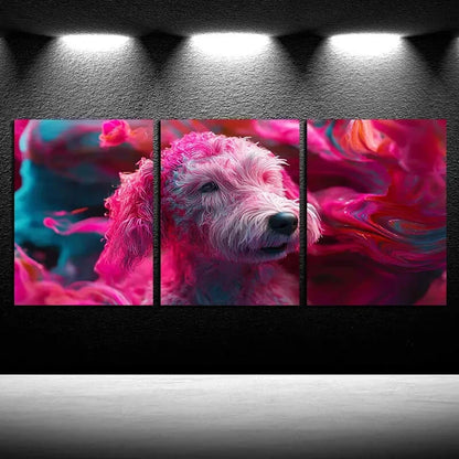3pcs Vibrant Colorful Dog Abstract Design Metal Print Ready to Hang Art