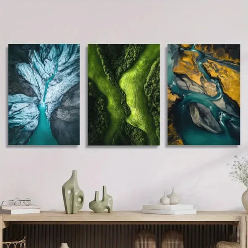 3pcs Natural Glaciers, Rivers and Mountains Wall Art Set Canvas Unframed - High Quality Print 100% Australian Made Wall Canvas