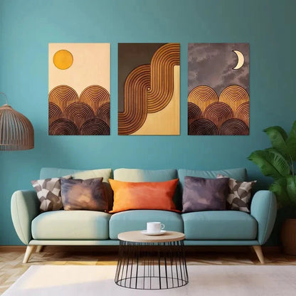 3pcs Abstract Earth Tones with Modern Design Metal Print Ready to Hang Art