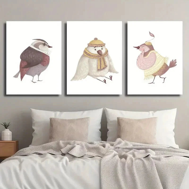 3pcs Animal Illustration Cute Cartoon Perfect Wall Art Set Canvas Framed 40x60cm - High Quality Print 100% Australian Made Wall Canvas Ready to Hang
