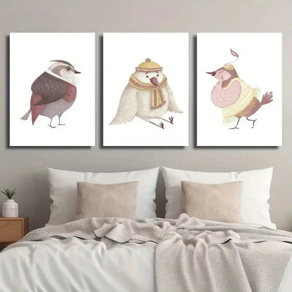3pcs Animal Illustration Cute Cartoon Perfect Wall Art Set Canvas Framed 40x60cm - High Quality Print 100% Australian Made Wall Canvas Ready to Hang