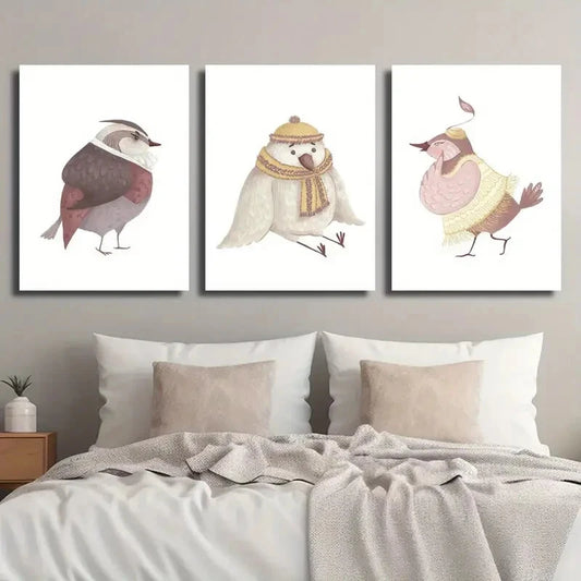 3pcs Animal Illustration Cute Cartoon Perfect Wall Art Set Canvas Framed 40x60cm - High Quality Print 100% Australian Made Wall Canvas Ready to Hang