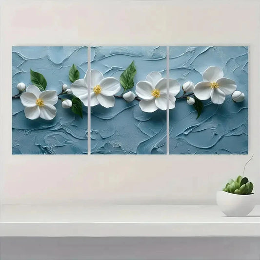 3pcs White West Indian Jasmine Painting Print Metal Print Ready to Hang Art