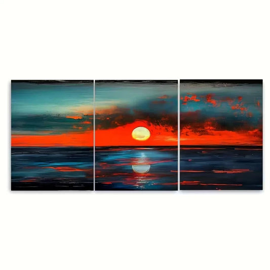 3pcs Sunset Ocean Reflection Metal Print Ready to Hang Art