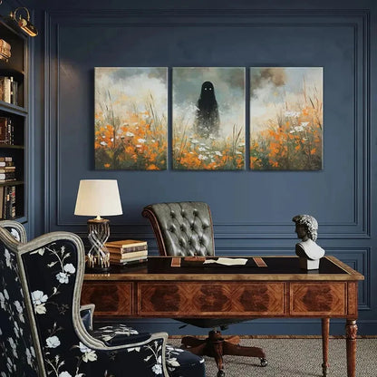 3pcs Mysterious Figure Floral Field Ethereal Metal Print Ready to Hang Art