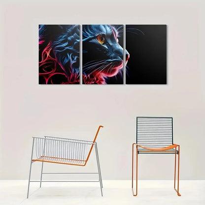 3pcs Vibrant Abstract Cat Colorful Modern Metal Print Ready to Hang Art