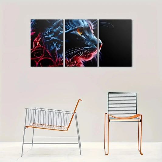 3pcs Vibrant Abstract Cat Colorful Modern Metal Print Ready to Hang Art