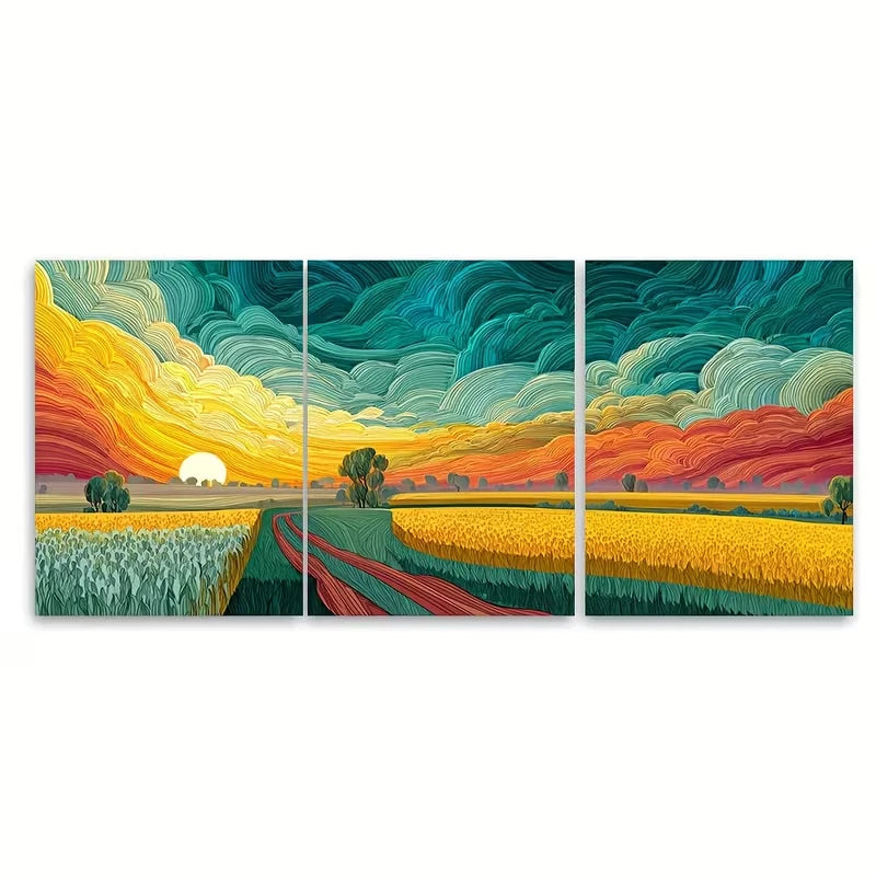 3pcs , seamless continuous artwork, Sunrise Metal Print Ready to Hang Art