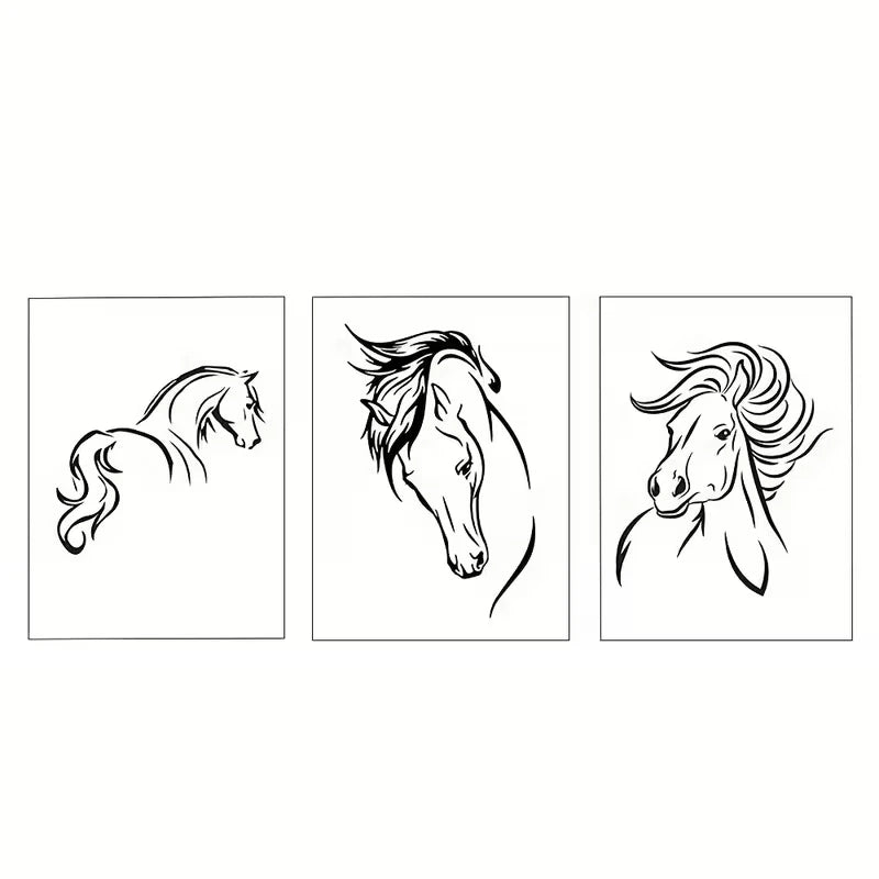 3pcs Black and White Horse Line Art  Wall Art Set Canvas Framed 60x90cm - High Quality Print 100% Australian Made Wall Canvas Ready to Hang