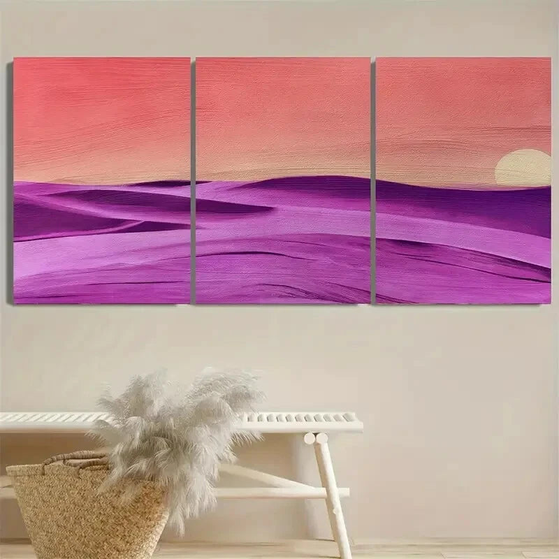 3pcs Vibrant Modern Pink Purple Dreamy Landscape Metal Print Ready to Hang Art