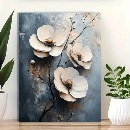 Beautiful Textured White Floral Painting 40x60cm Metal Print Ready to Hang