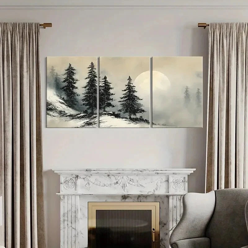 3pcs Moonlit Forest Scene Snowy Landscape Metal Print Ready to Hang Art