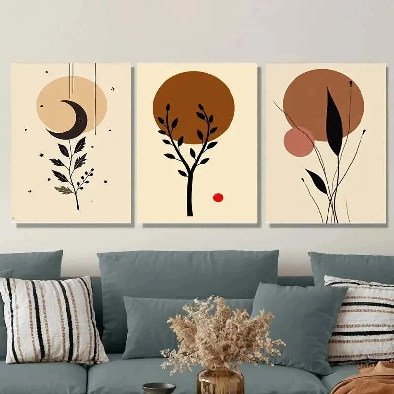 3pcs Minimalist Botanical Abstract Modern Wall Art Set Canvas Framed 50x70cm - High Quality Print 100% Australian Made Wall Canvas Ready to Hang