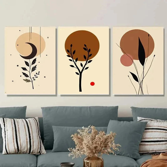 3pcs Minimalist Botanical Abstract Modern Wall Art Set Canvas Framed 50x70cm - High Quality Print 100% Australian Made Wall Canvas Ready to Hang
