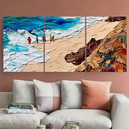 3pcs Vibrant Beach Shore Illustration Metal Print Ready to Hang Art