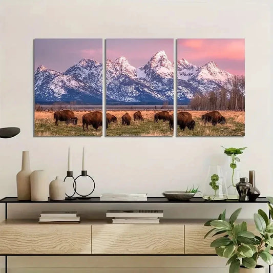 3pcs Heart Ornament on Tree Branch Metal Print Ready to Hang Art