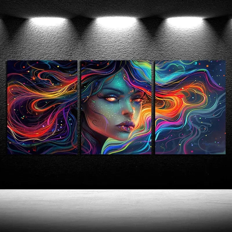 3pcs Vibrant Hair Hidden Face Metal Print Ready to Hang Art