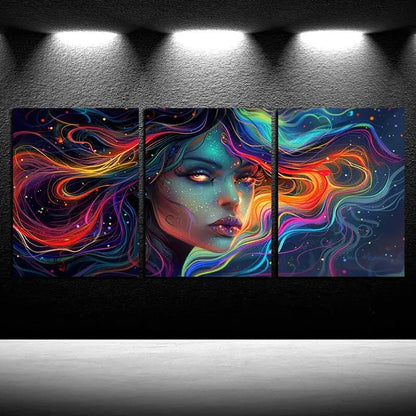 3pcs Vibrant Hair Hidden Face Metal Print Ready to Hang Art