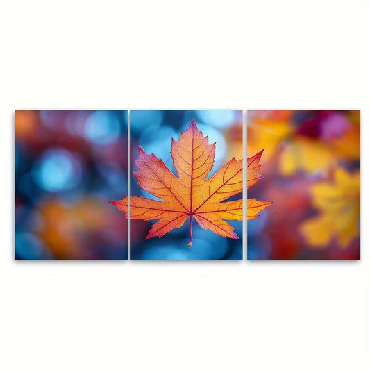3pcs Vibrant Autumn Maple Leaf Metal Print Ready to Hang Art