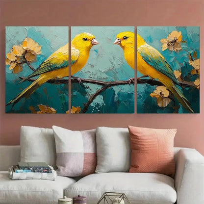 3pcs Vibrant Canary Birds Impasto Illustration Metal Print Ready to Hang Art