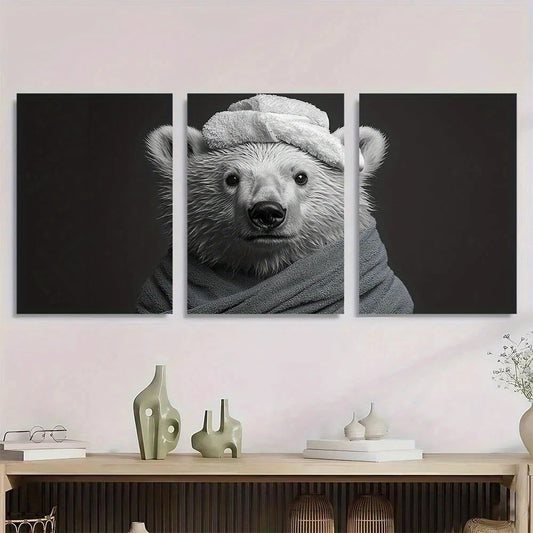 3pcs Polar Bear Black White Funny Whimsical Metal Print Ready to Hang Art