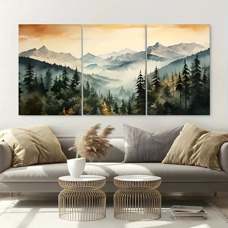 3pcs Nature Mountain Wall Art Design Metal Print Ready to Hang Art